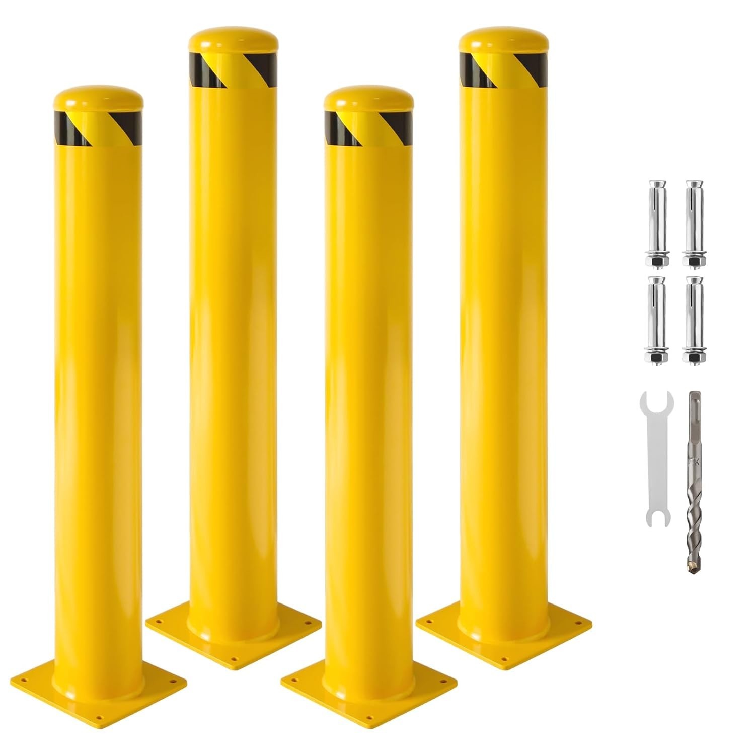 Safety Ballards 36"x4.5", Industrial Yellow Powder Coated Steel Bollards