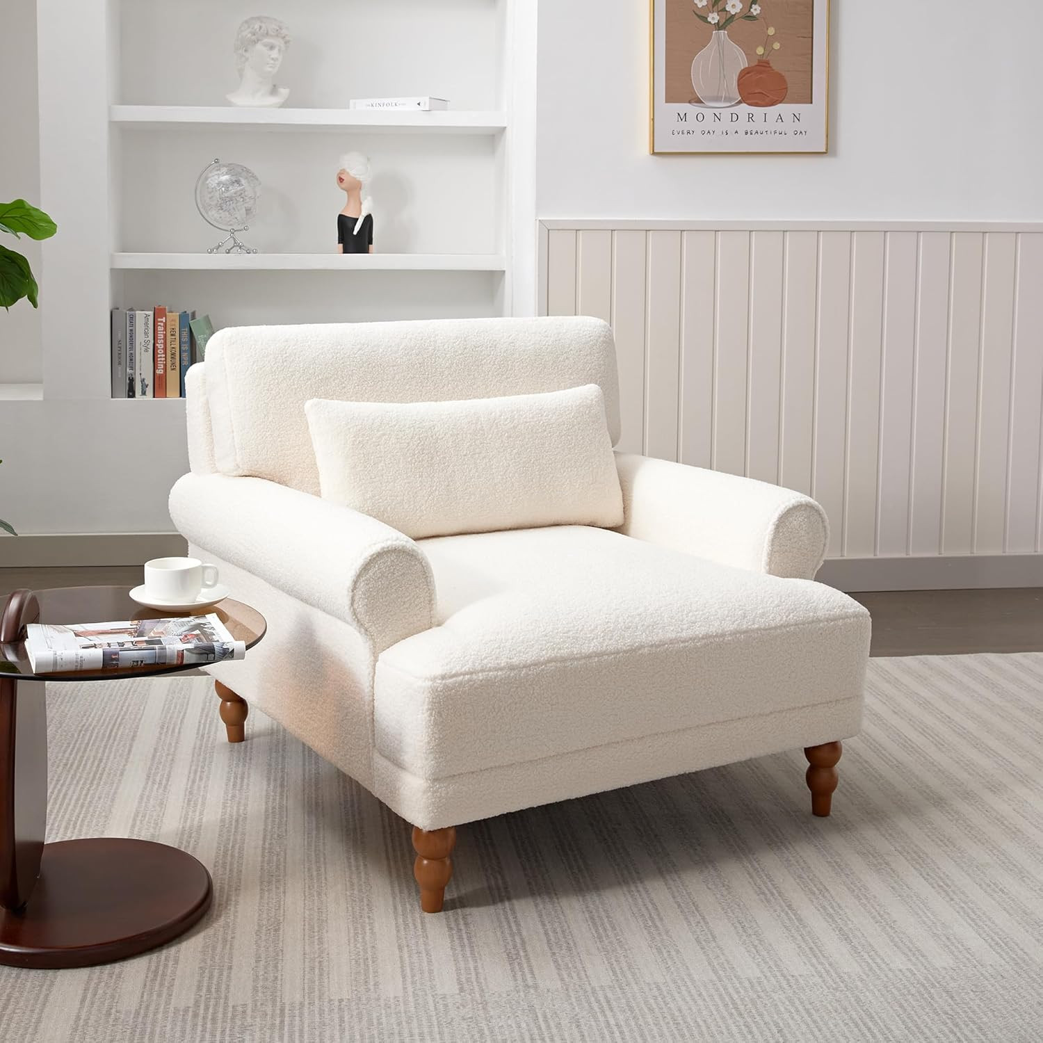 Accent Chair, Boucle Club Chair, Upholstered Lounge Chair, Large Size Armchair R