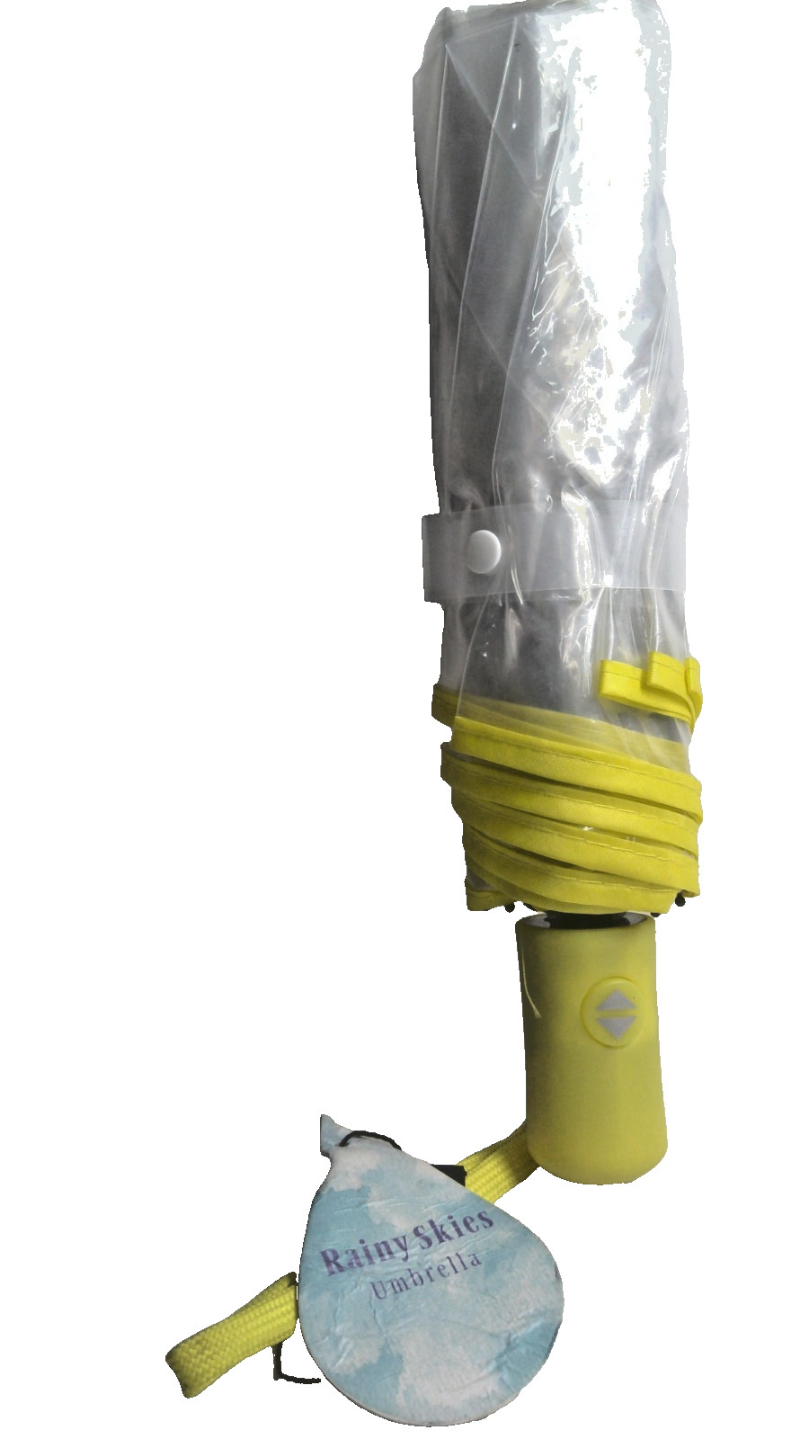 Rainy Skies Yellow Automatic Foldable Umbrella 40" Canopy NWT