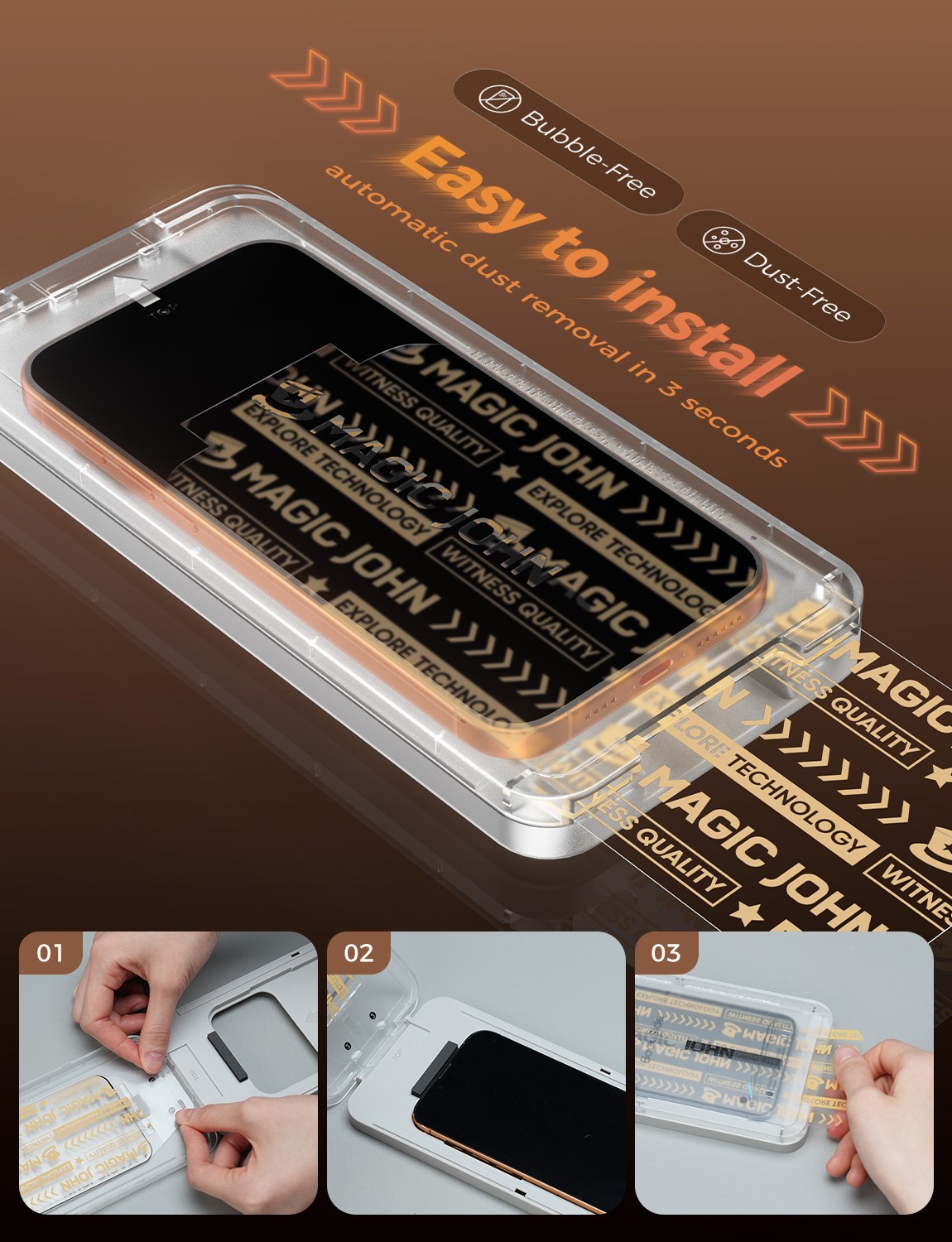 MAGIC JOHN 3rd Gen Upgraded for iPhone 17 Pro Max Screen Protector 2Pack Clear