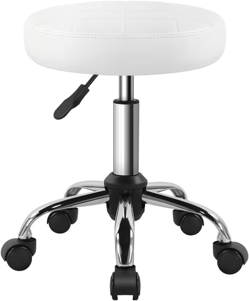 Taburete Giratorio Clasico con Ruedas Blanco de Altura Ajustable para Salon