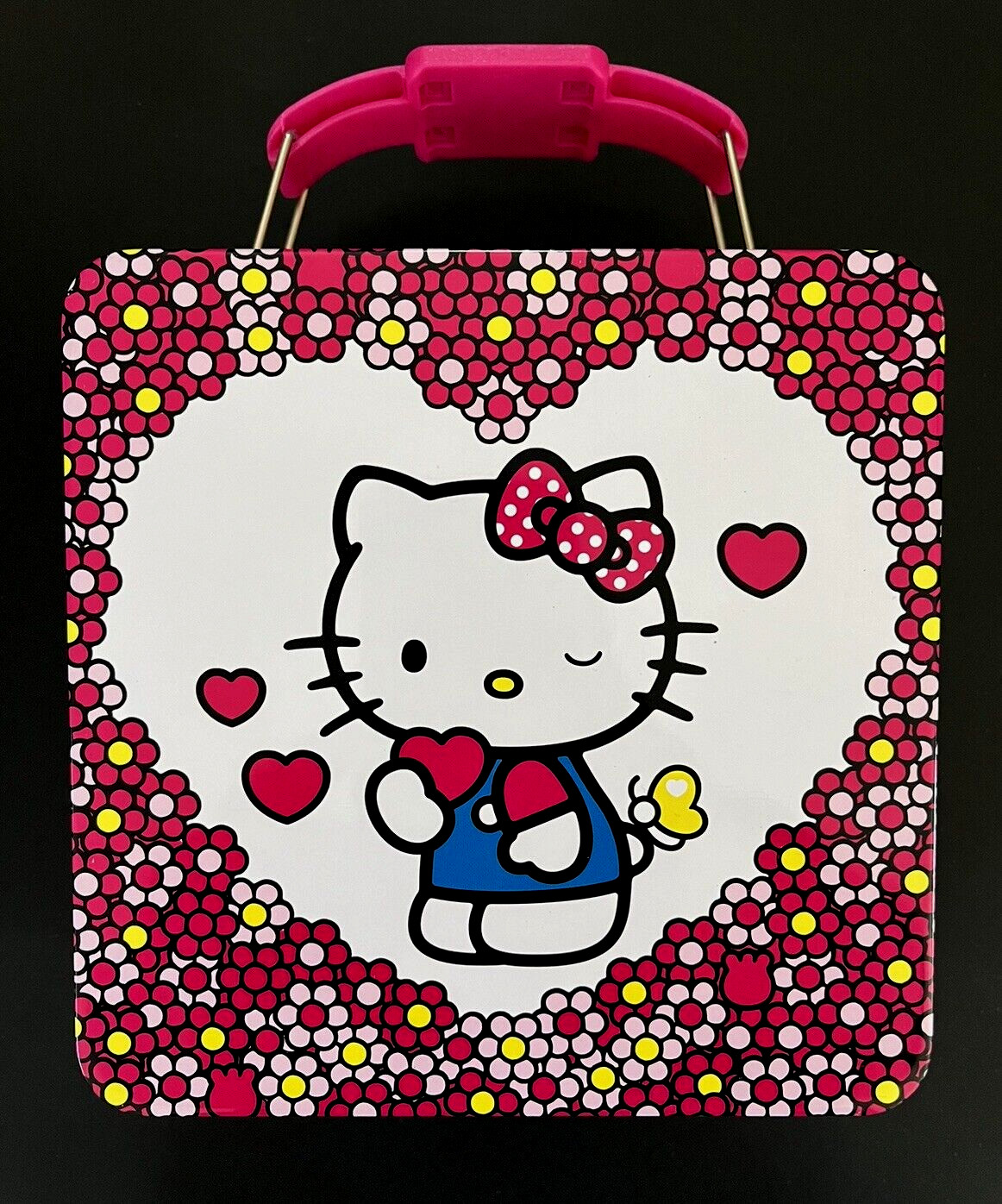 Hello Kitty Lunch Box Hearts Flowers Metal Tin Genuine Sanrio 2014 - New