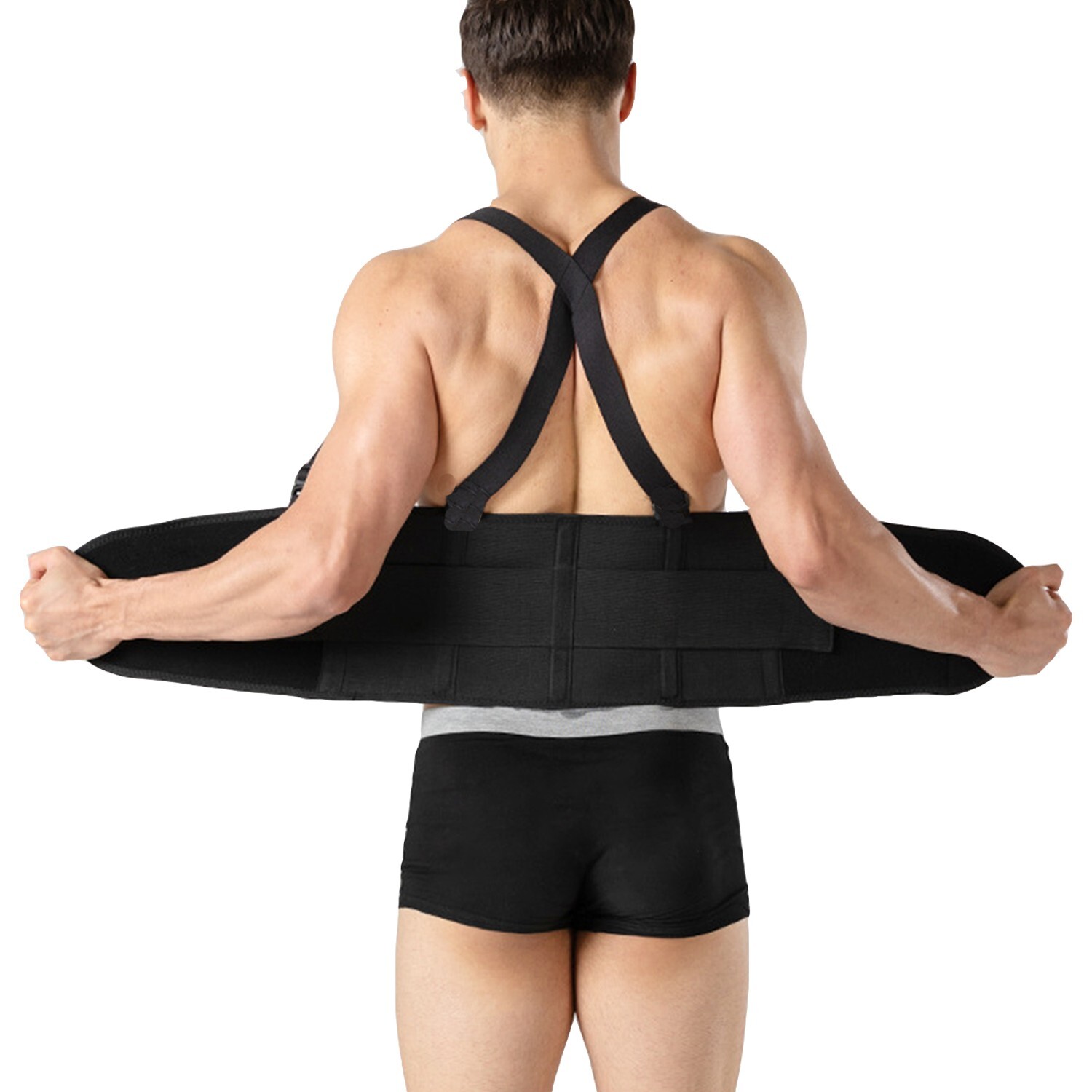 Working Lumbar Lower Back Brace Support Belt with Adjustable Shoulder Straps Men
