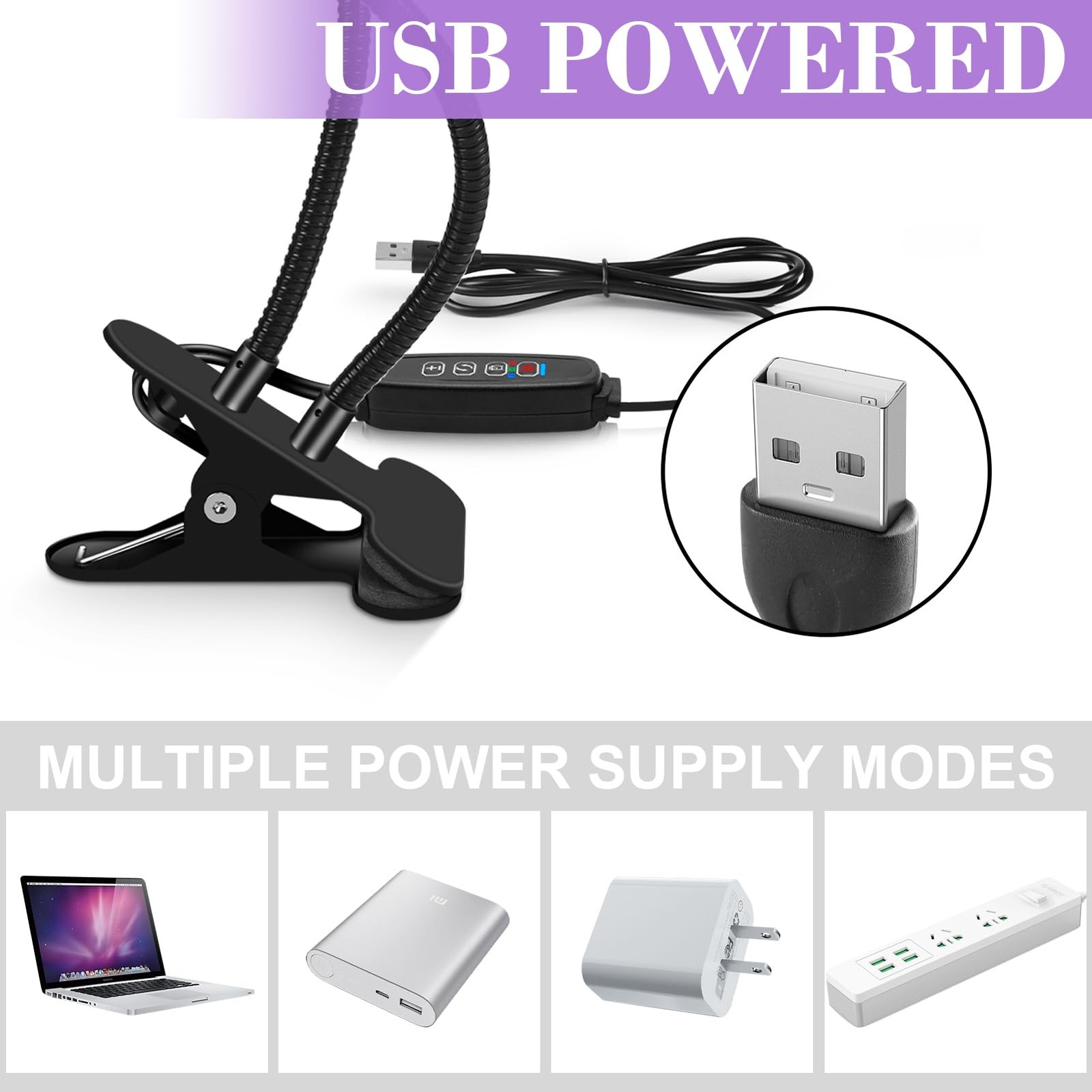 USB UV Black Light Dual Head, 10W 395nm-405nm LED Lamp with Clamp, Gooseneck ...