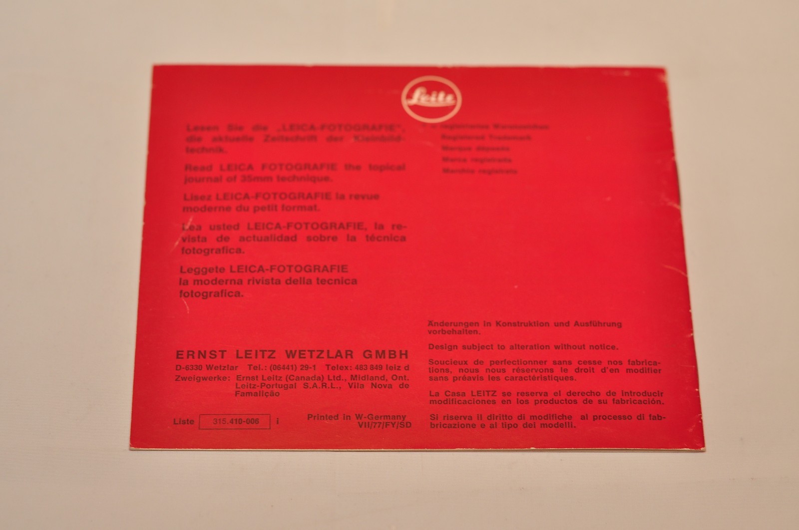 Leitz Trinovid Instructions, c1977, Original, Not A Copy!