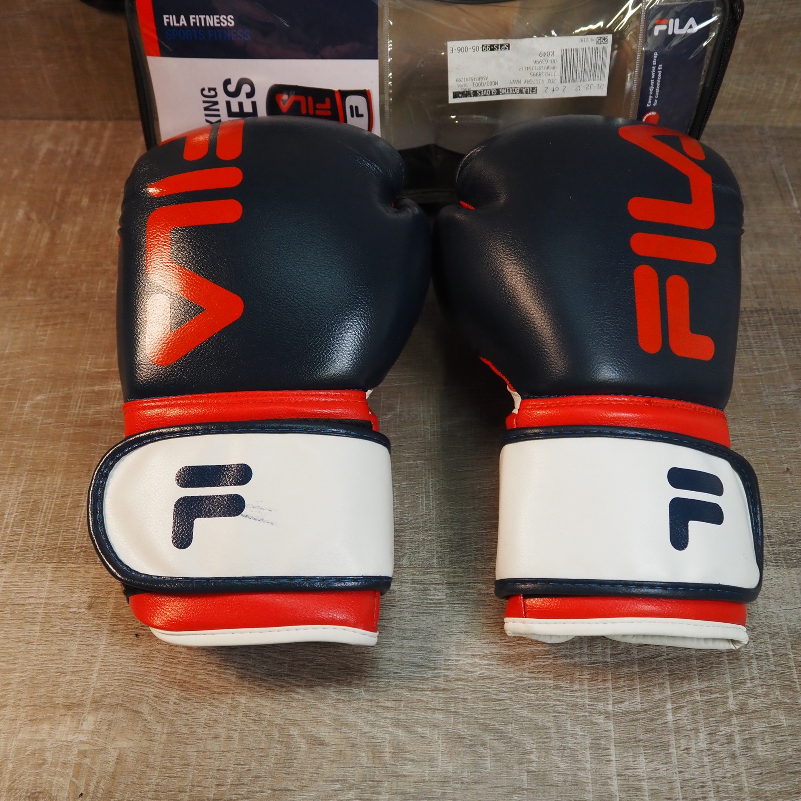 FILA Fitness 12 oz Boxing Gloves Navy Blue Red White Training Punching Bag Mitts