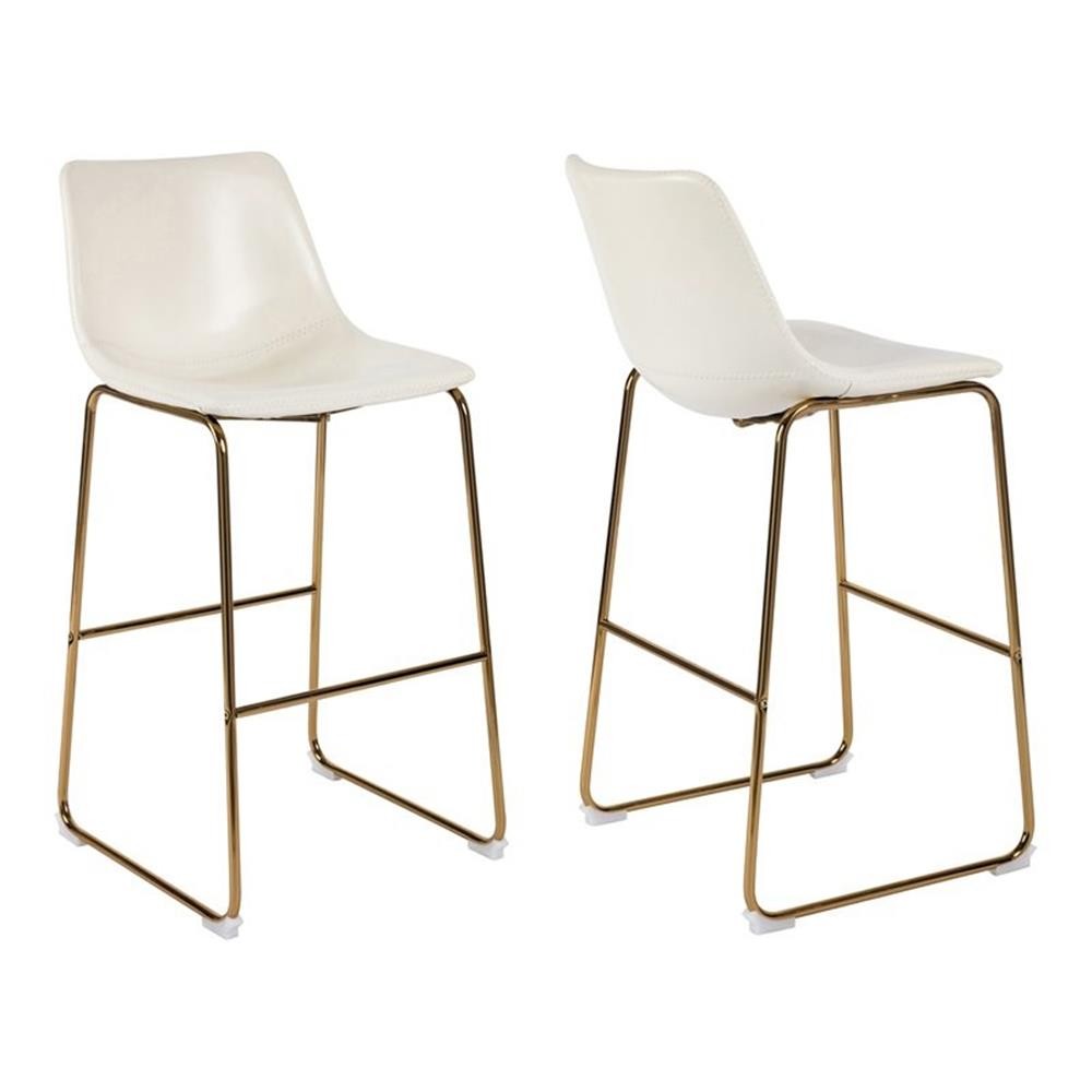 Pemberly Row 29.5" Faux Leather Bar Stools in White (Set of 2)