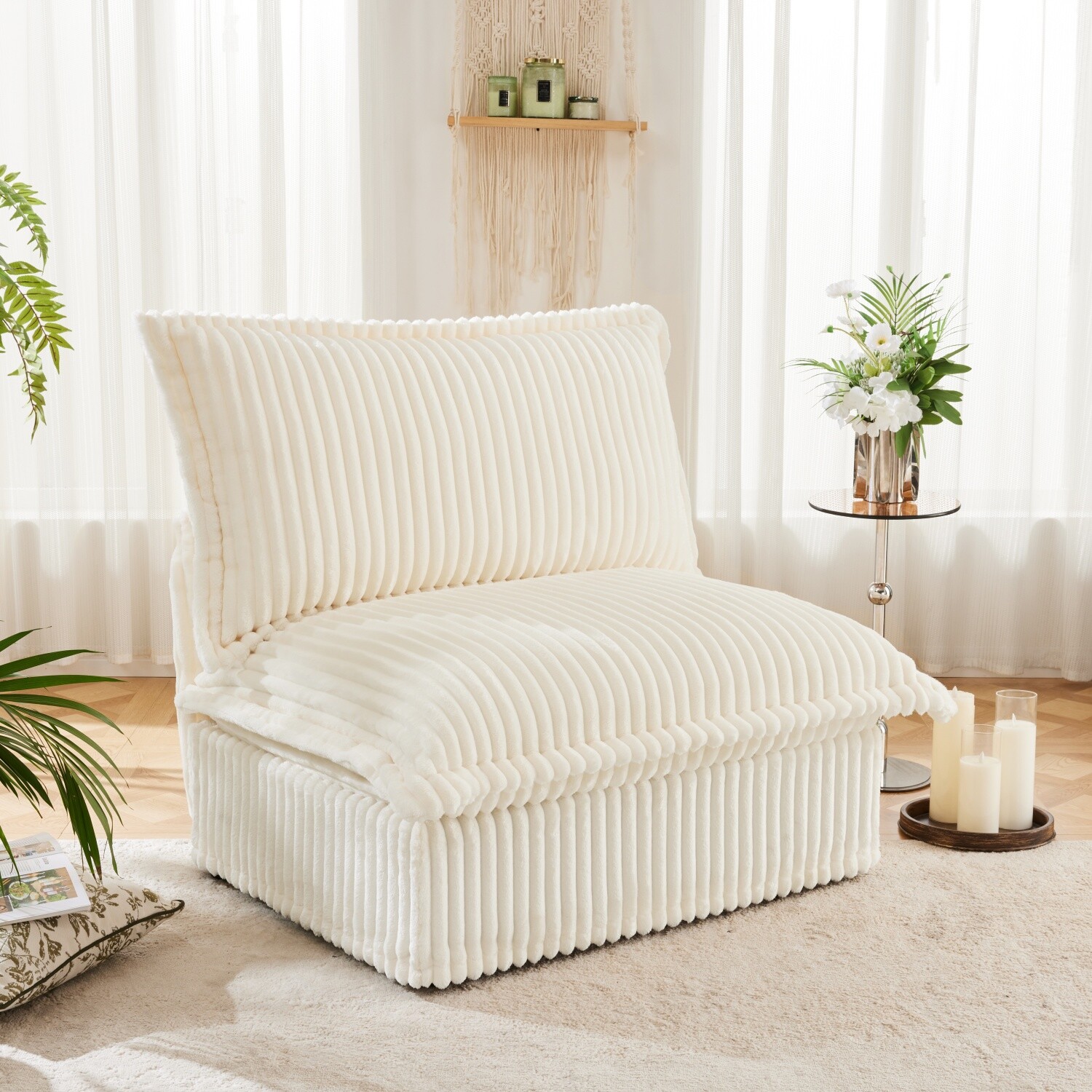 Single Sofa Corduroy Upholstered Armless Sofa Living Room Furniture with Pillows
