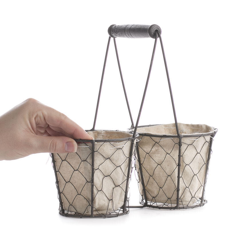 9-1/2" Rustic Brown Chicken Wire and Linen Basket