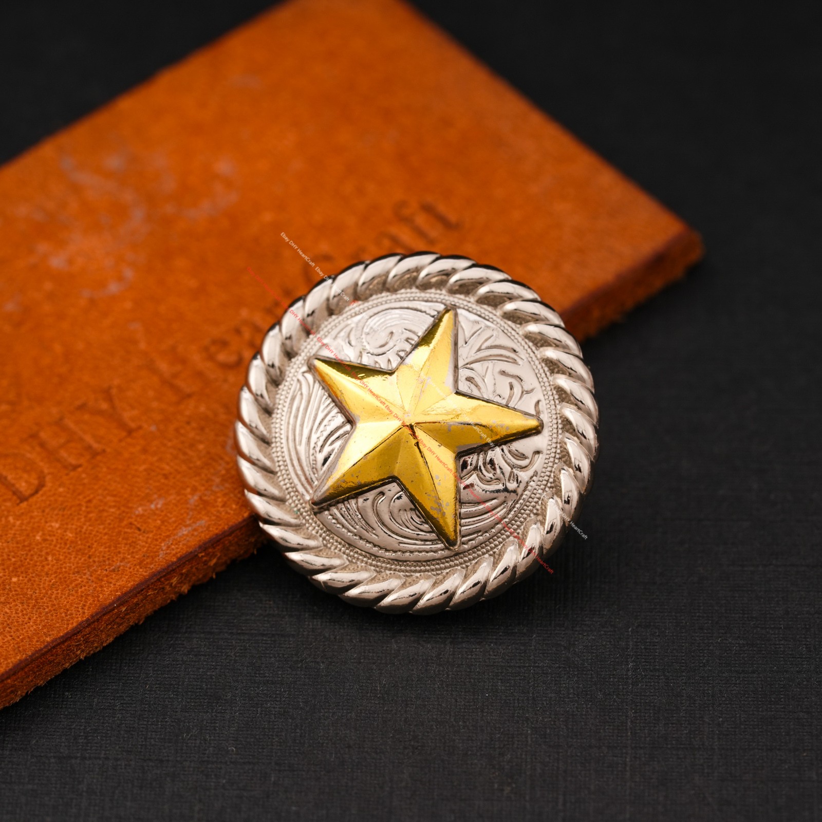 5X 1-1/4" Bling Silver Western Gold Texas Star Leathercraft Belt Saddles Conchos