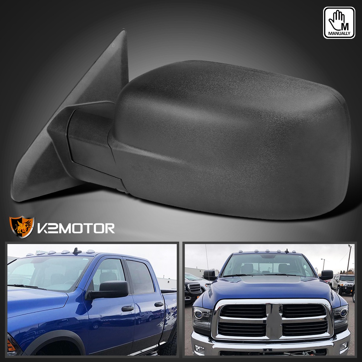 Left/Driver Side Fits 2009-2019 Dodge Ram 1500 Classic Manual Fold View Mirror