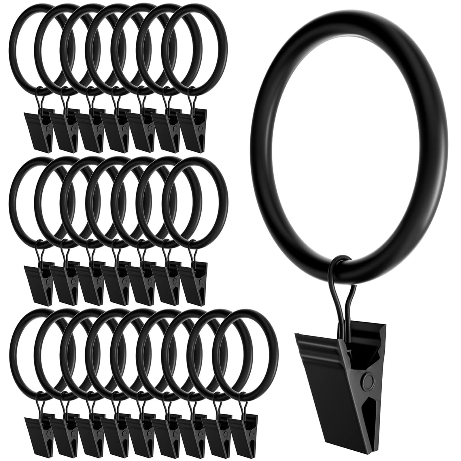 Homyplaza 24 Pack Black Curtain Rings with Clips, 1.26' '- 24Pack,