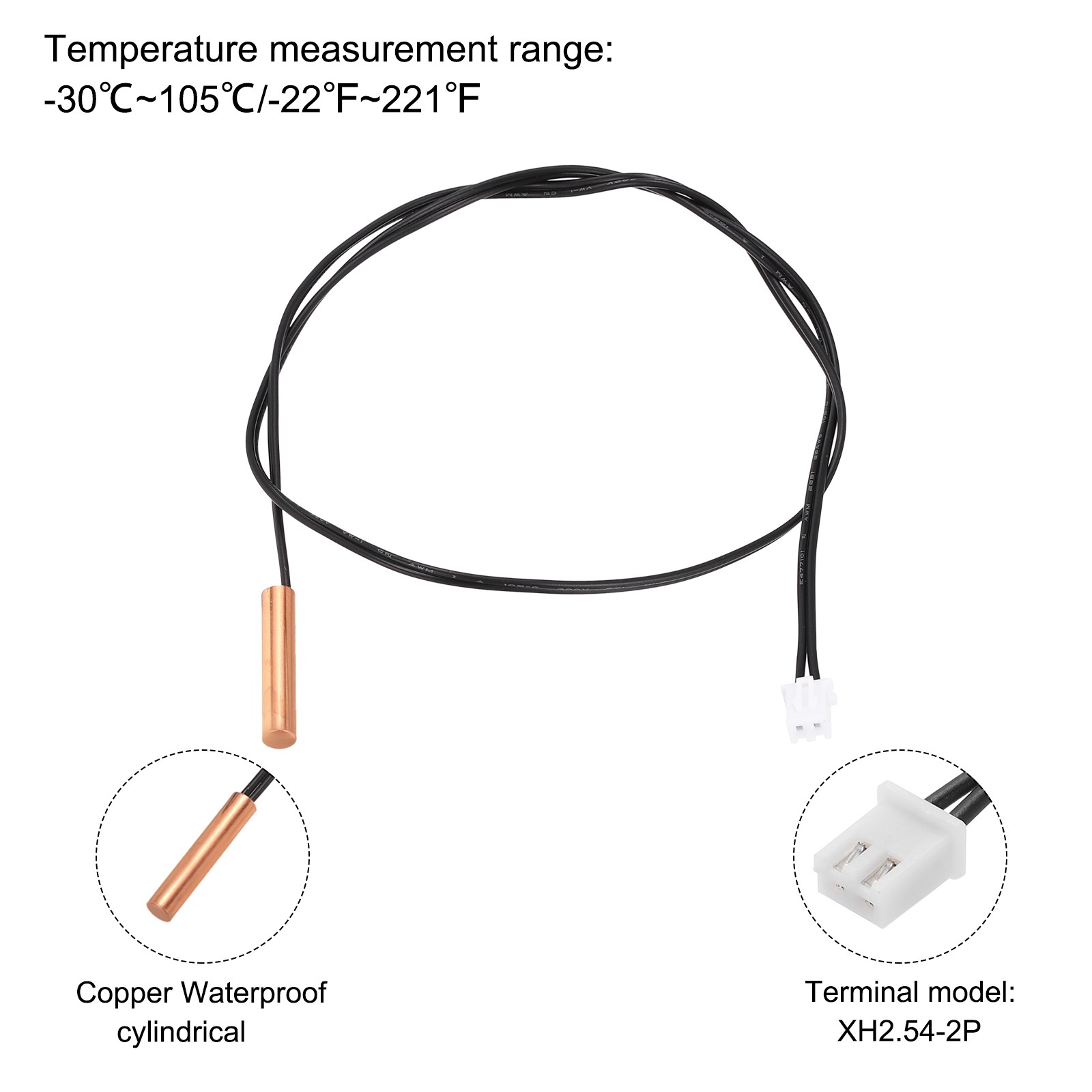 5K NTC Thermal Sensor Probe, 19.7" Cylindrical Sensitive Temp Sensor
