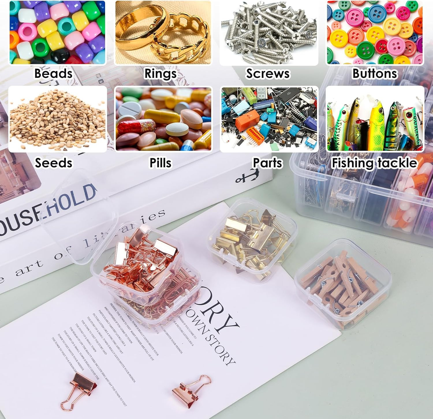 Bead Organizer Box, 108Pcs Small Clear Plastic Bead Storage, Mini Craft Storage