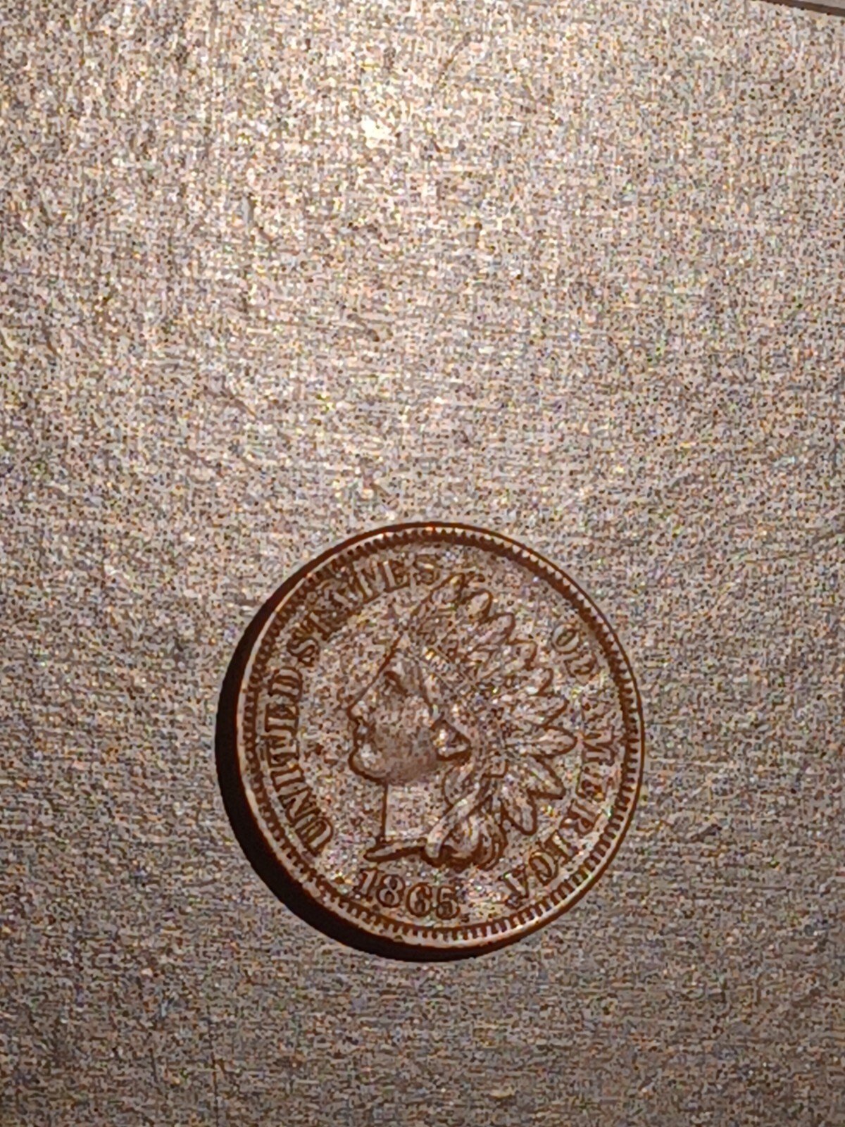 1865 Indian Cent Cud On Reverse Top Rim