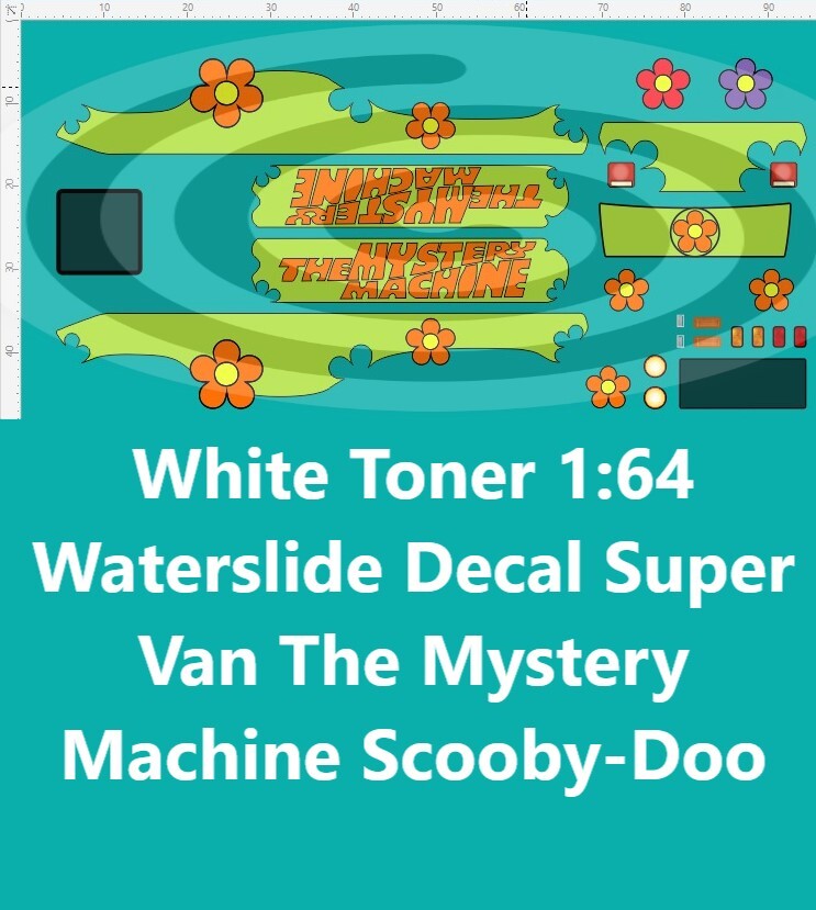 White Toner 1:64 Waterslide Decal for Super Van The Mystery Machine Scooby-Doo