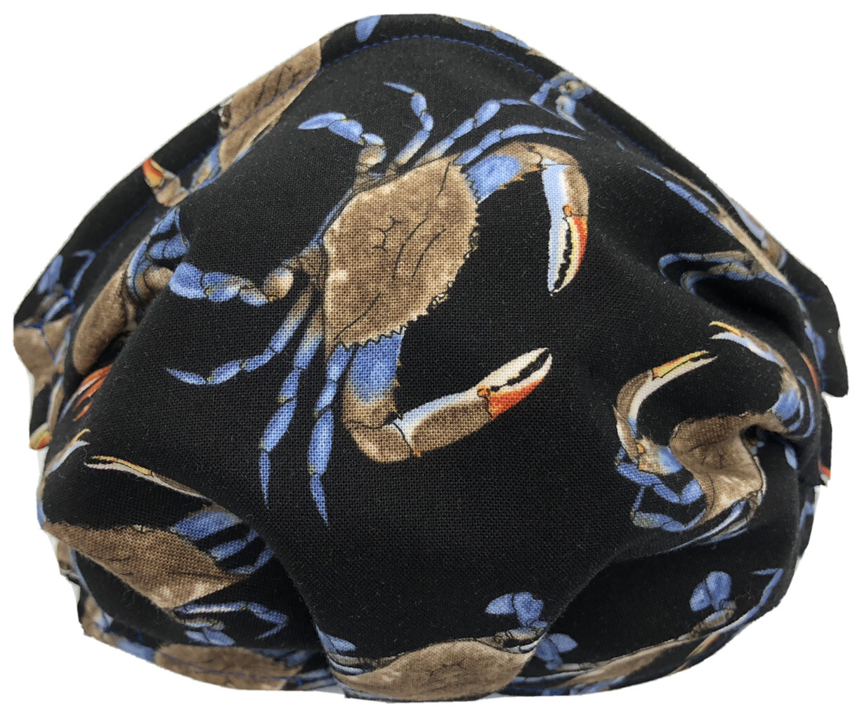 Blue Crabs On Black / Blue Back Face Mask Triple Layer Double Wire Full Fitted
