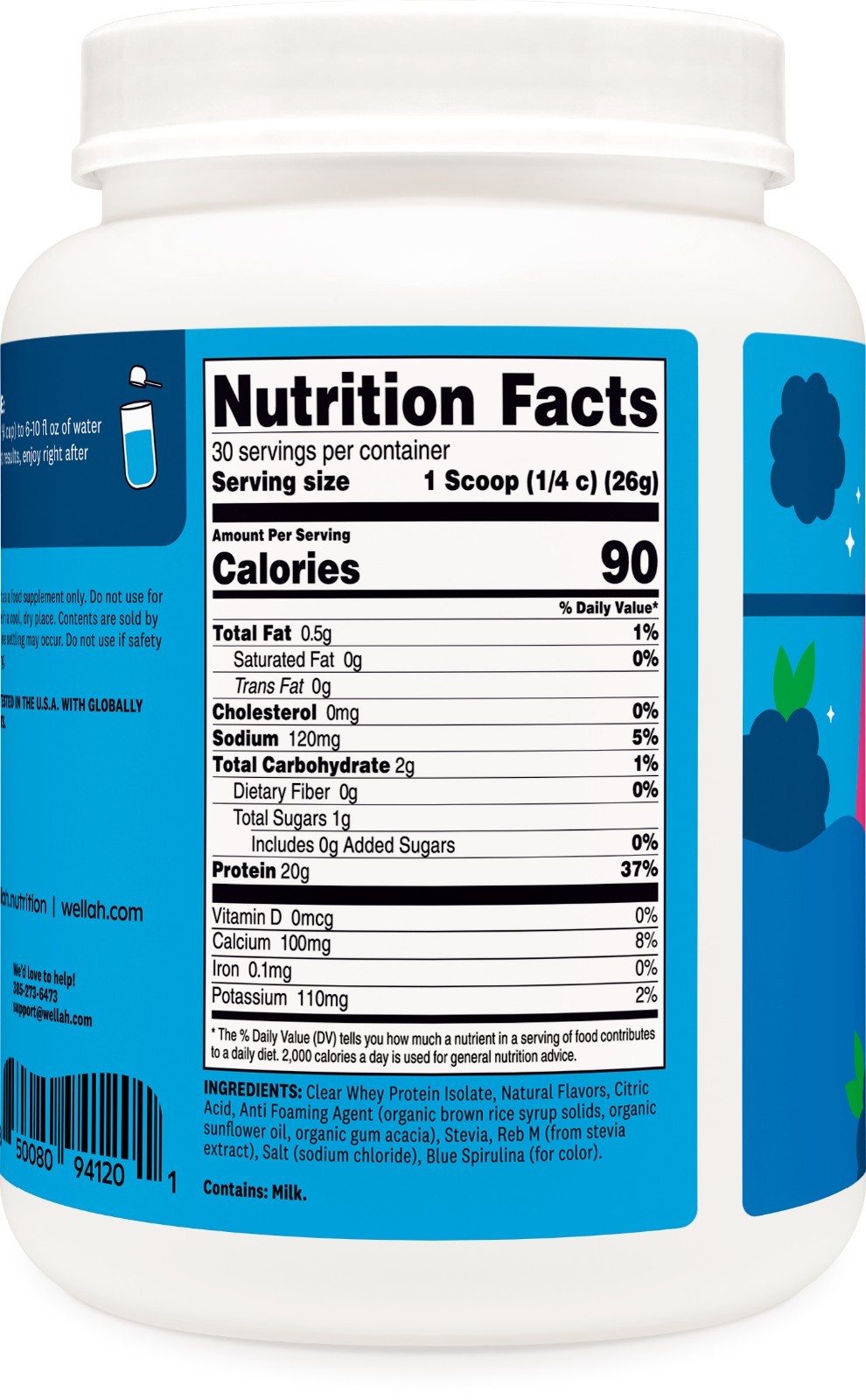 Wellah Clear Whey Protein Isolate Powder (Blue Raspberry) 30 Servings