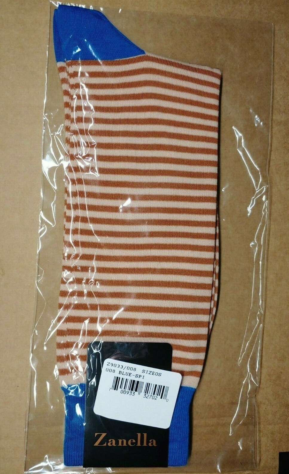 Zanella Dress Socks Blue Brown Striped Made in Italy Z9029, Men's Size 10-13
