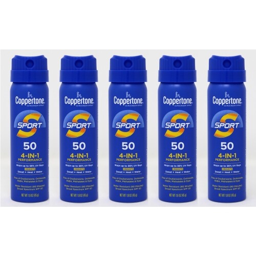 Coppertone Sport SPF 50 CS Travel Spray, 1.6 Ounce (Pack of 5)