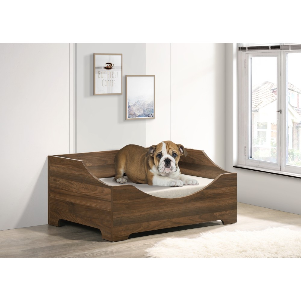 Pet Bed - 36" Wide Brown Alder Wood, Modern & Comfy w/Cushion