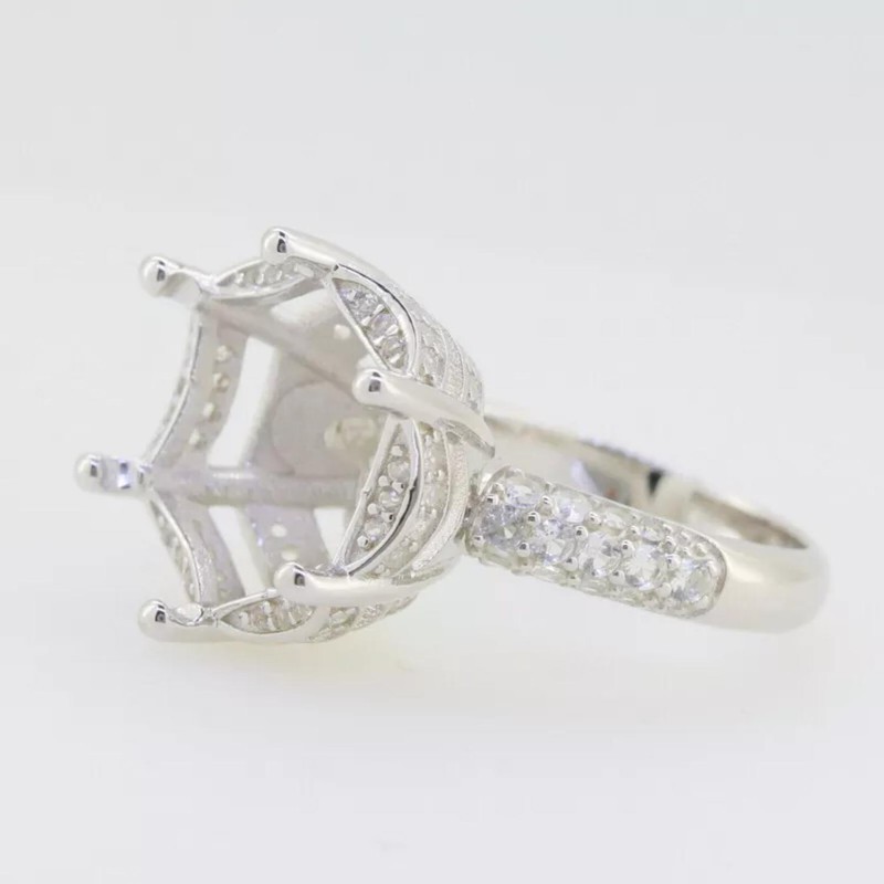 12MM Round Shape Semi Mount Ring 925 Sterling Silver Solitaire Cocktail Ring
