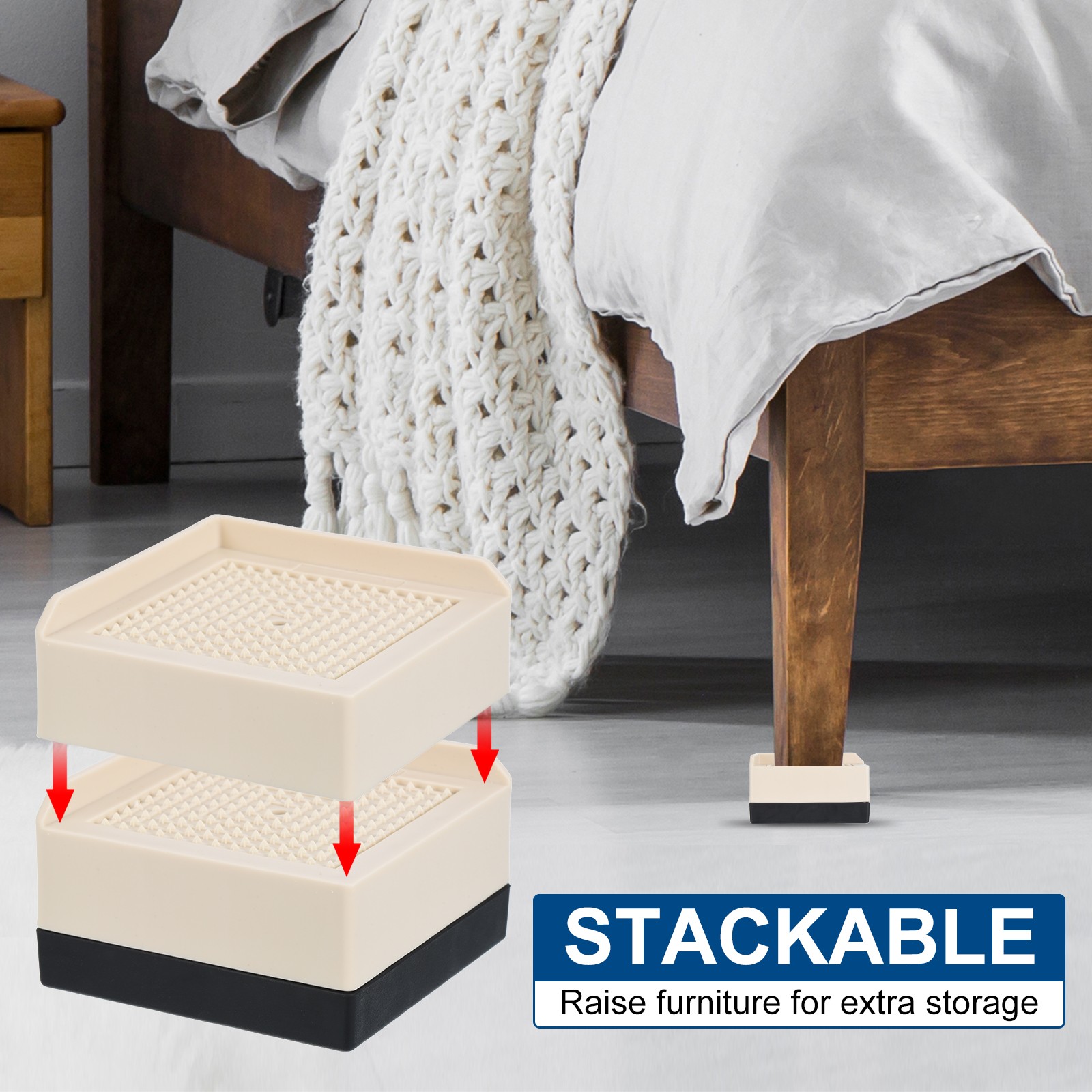 4pcs Furniture Risers 1.5" Square Bed Risers Adjustable Couch Riser Blocks