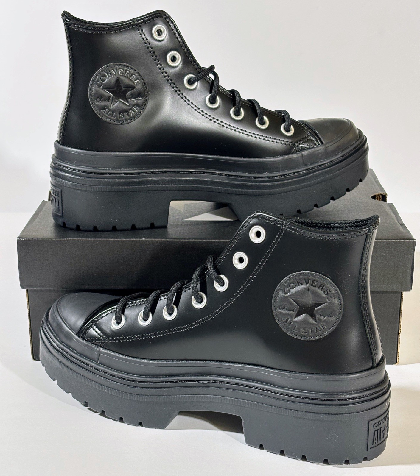 ✨Converse CTAS Lugged Heel High Top 2.0 Black Leather Boots Luxe A12475C WMs 8