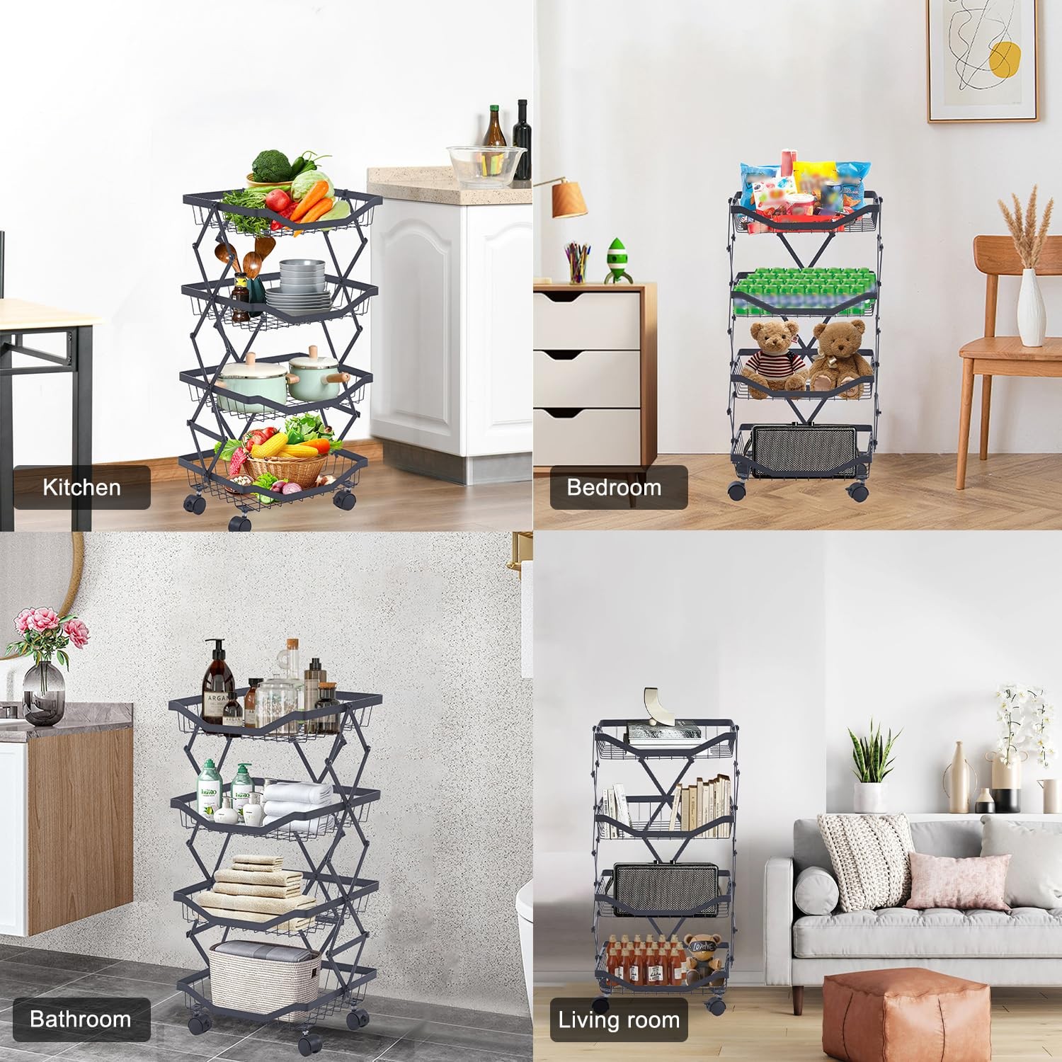 4 Tier Fruit Basket for Kitchen Stackable Metal Wire Fruit Vegetable Basket w...