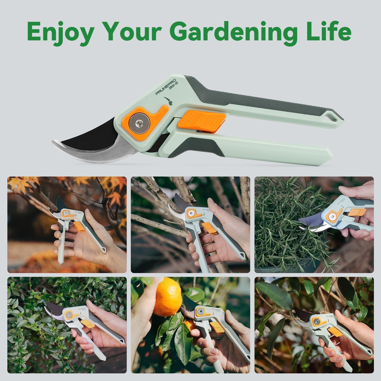 PrunePro Pruning Shears Gardening Scissors Set Professional Hand Pruner Green