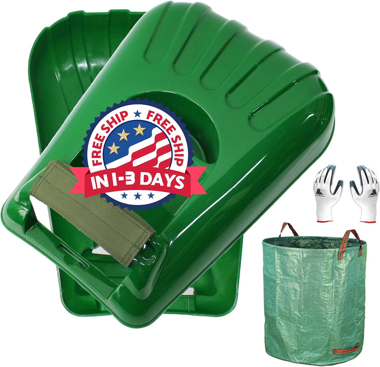Rastrillo manual grande para hojas con bolsa de jardín de 72 gal y guantes de tr