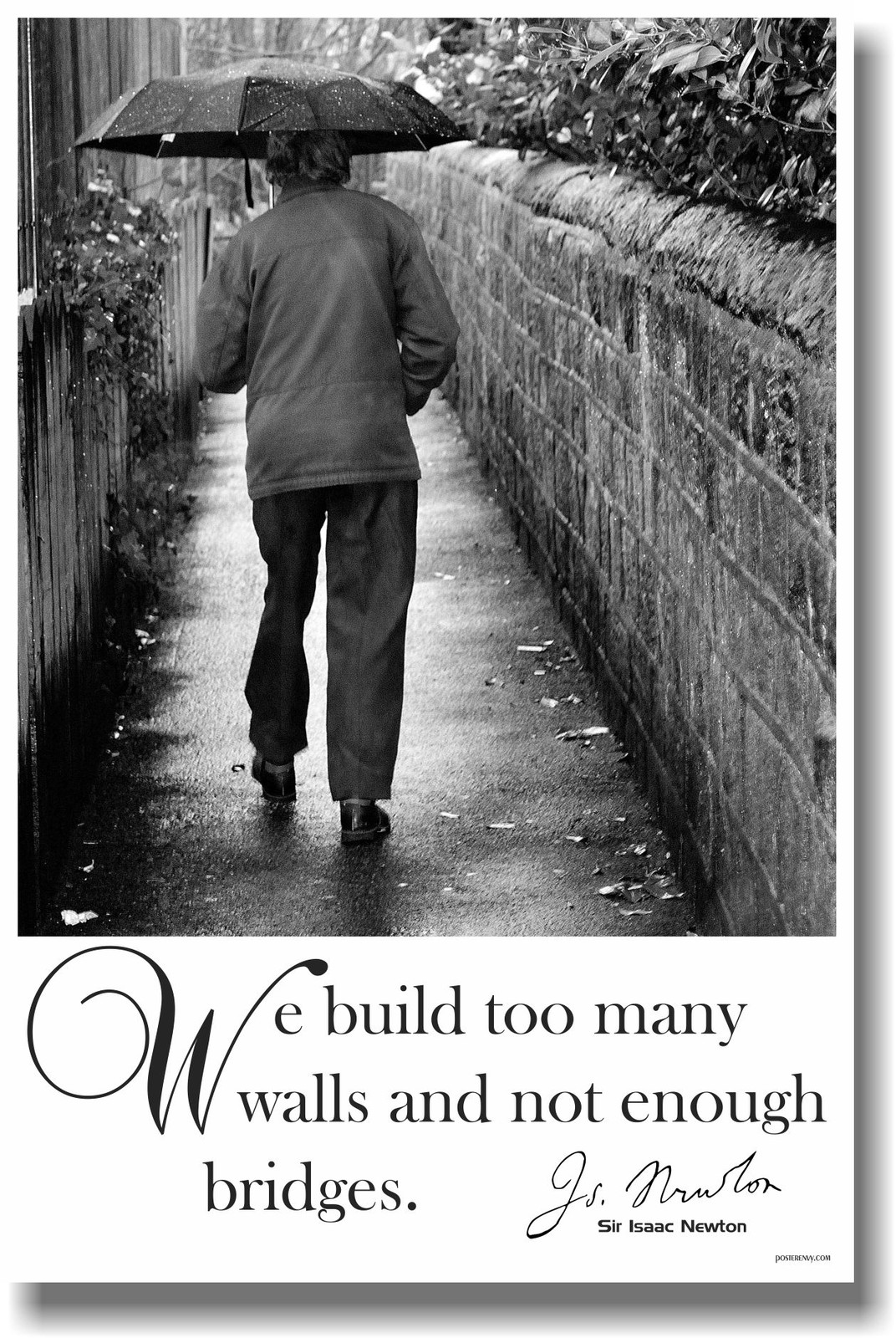 NEW POSTER Classroom Motivational - "We Build Too Many Walls" - Sir Isaac Newton