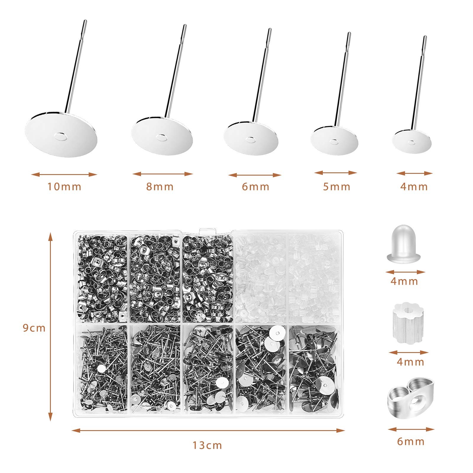 VERACT Earring Posts and Backs, 2000Pcs Hypoallergenic Earring Studs for Jewe...