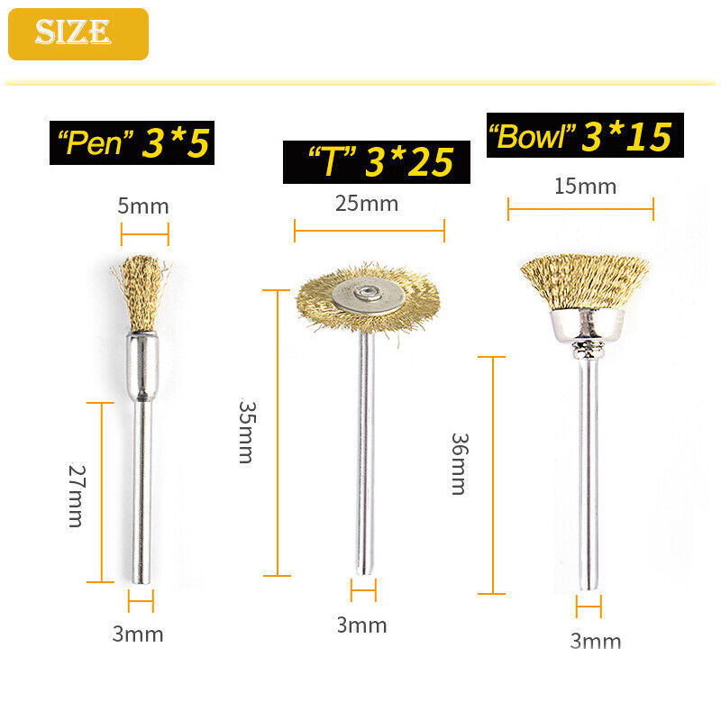 15pcs Wire Brass Brush Brushes Wheel Set Dremel Accessories for Rotary Tools