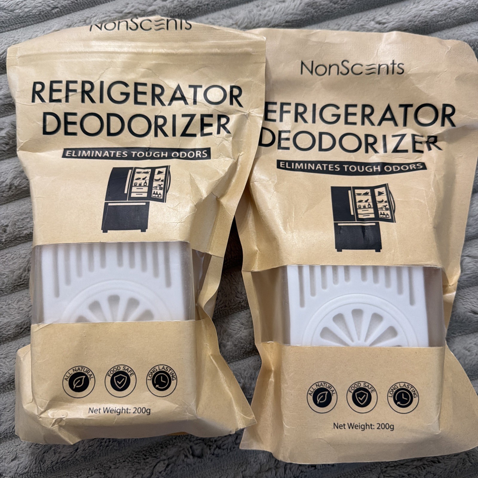 2 Pck NonScents Refrigerator Deodorizer Outperforms Baking Soda Fridge/Freezer