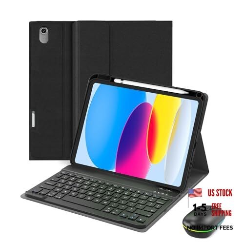 for ipad A16 Case with Keyboard and Mouse, Stand Folio Cover with Black-Mouse