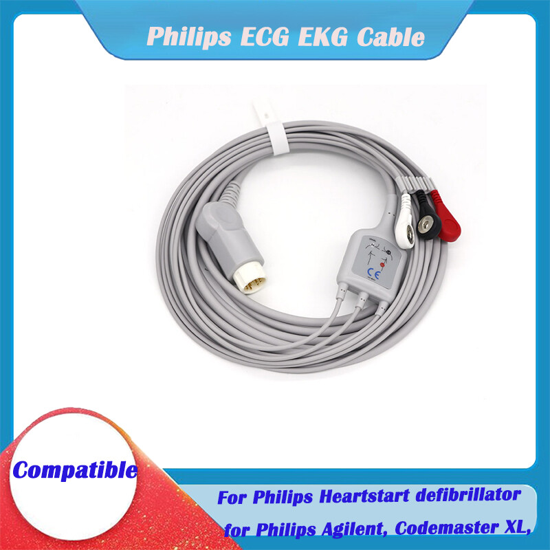 Compatible with PHILIPS 78354C, 78834C, 862474 C3,12 pin ECG/EKG Cable 3 Leads
