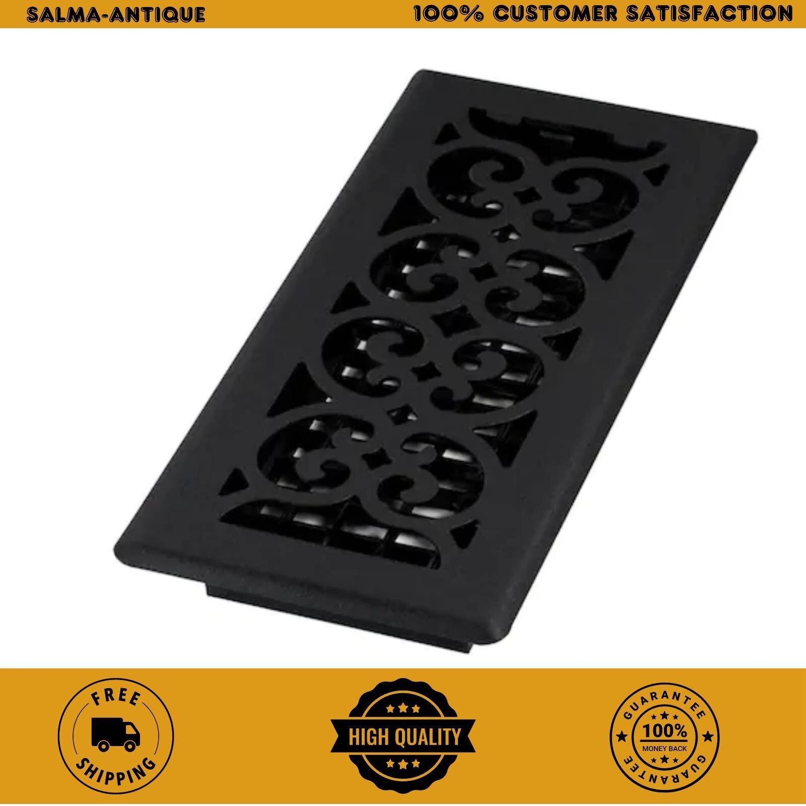 Floor Diffuser 4 X 10 In Black Metal Register Vent Cover Cast-Iron Heat AC HVAC
