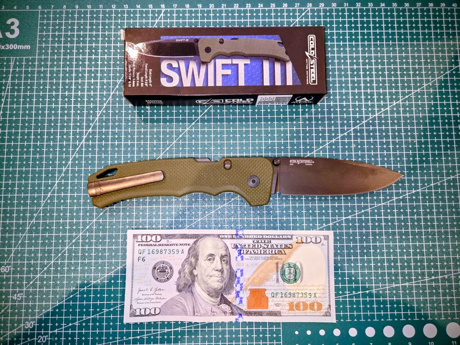 Cold Steel Swift III 4", Atlas Lock, M4 Steel Pocket Knife, G10, ODG #CS-FL-40AT