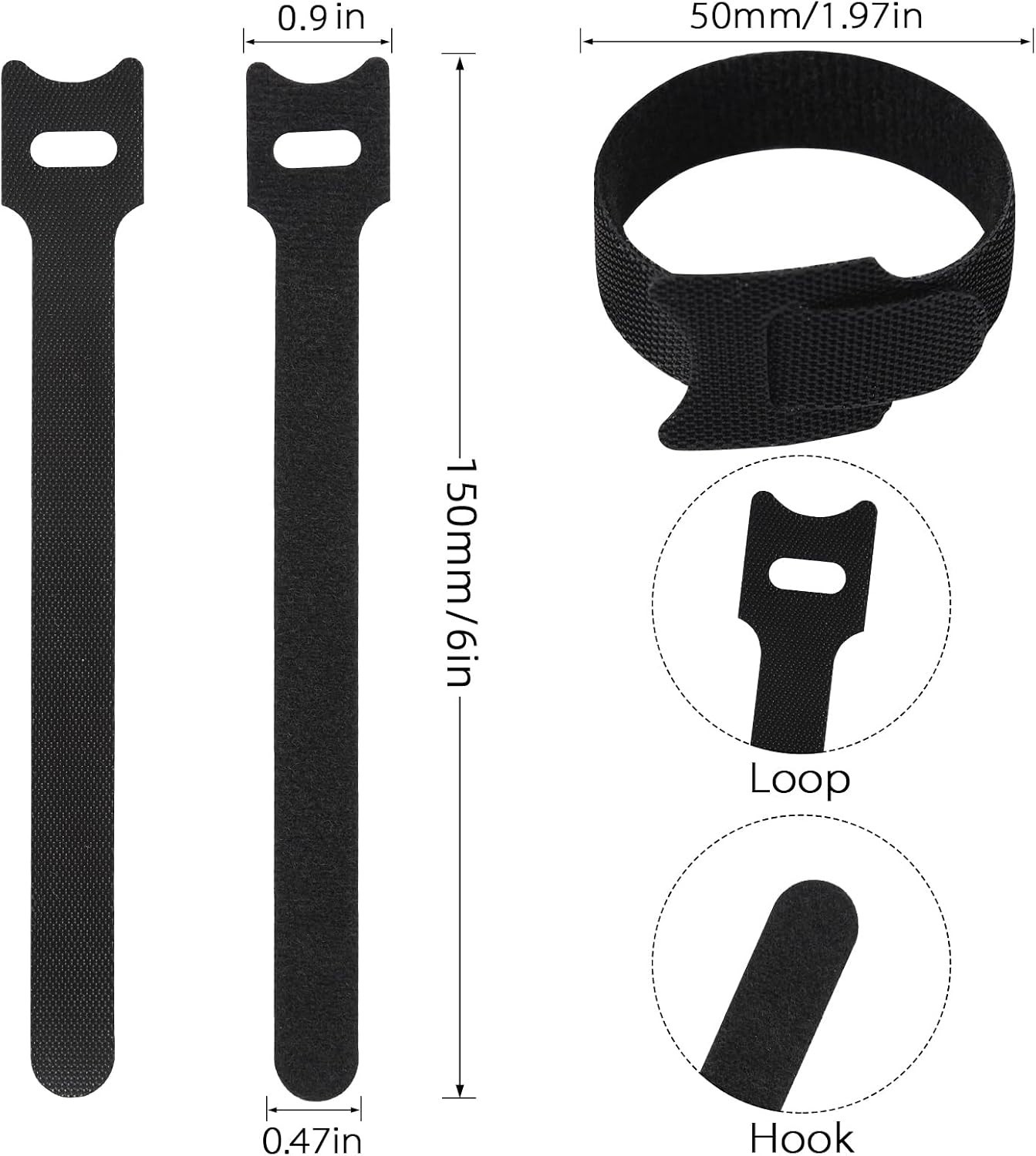 70 PCS Reusable Cable Ties for Wire Management, Hook Loop Straps & Organizers