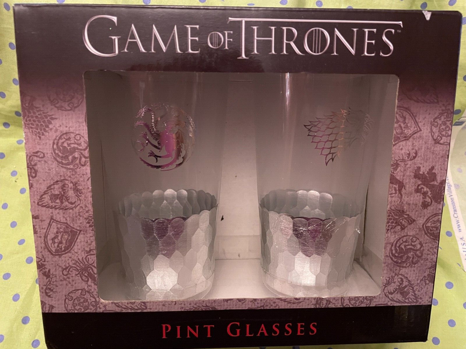 Game of Thrones Stark + Targaryen Collectors 16 oz Pint Glasses Silver Trim NEW