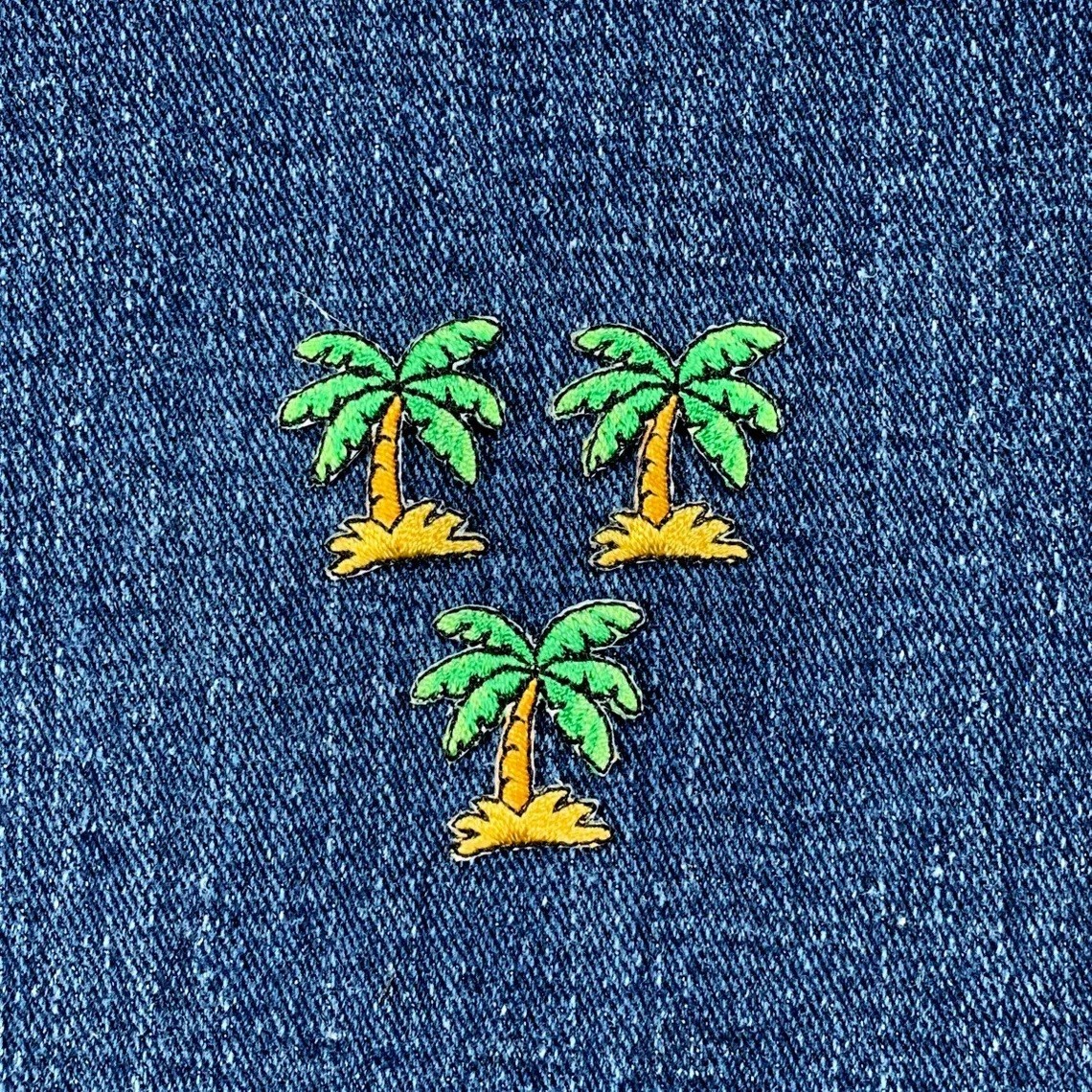 3-Pack Palm Tree Applique Patch - Mini Embroidered Tropical Beach Badge 7/8"