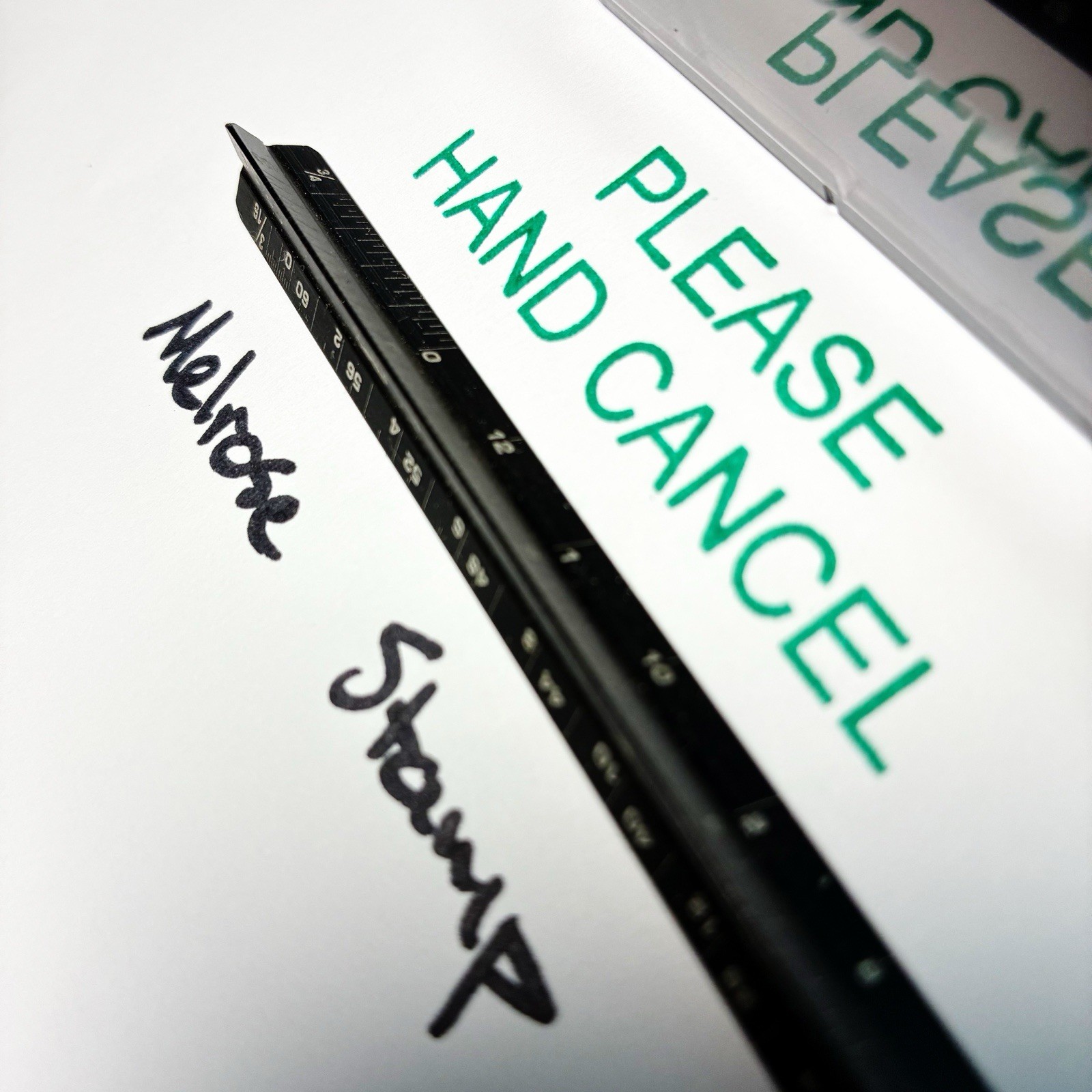 Please Hand Cancel Rubber Stamp Green Ink Self Inking Ideal 4913