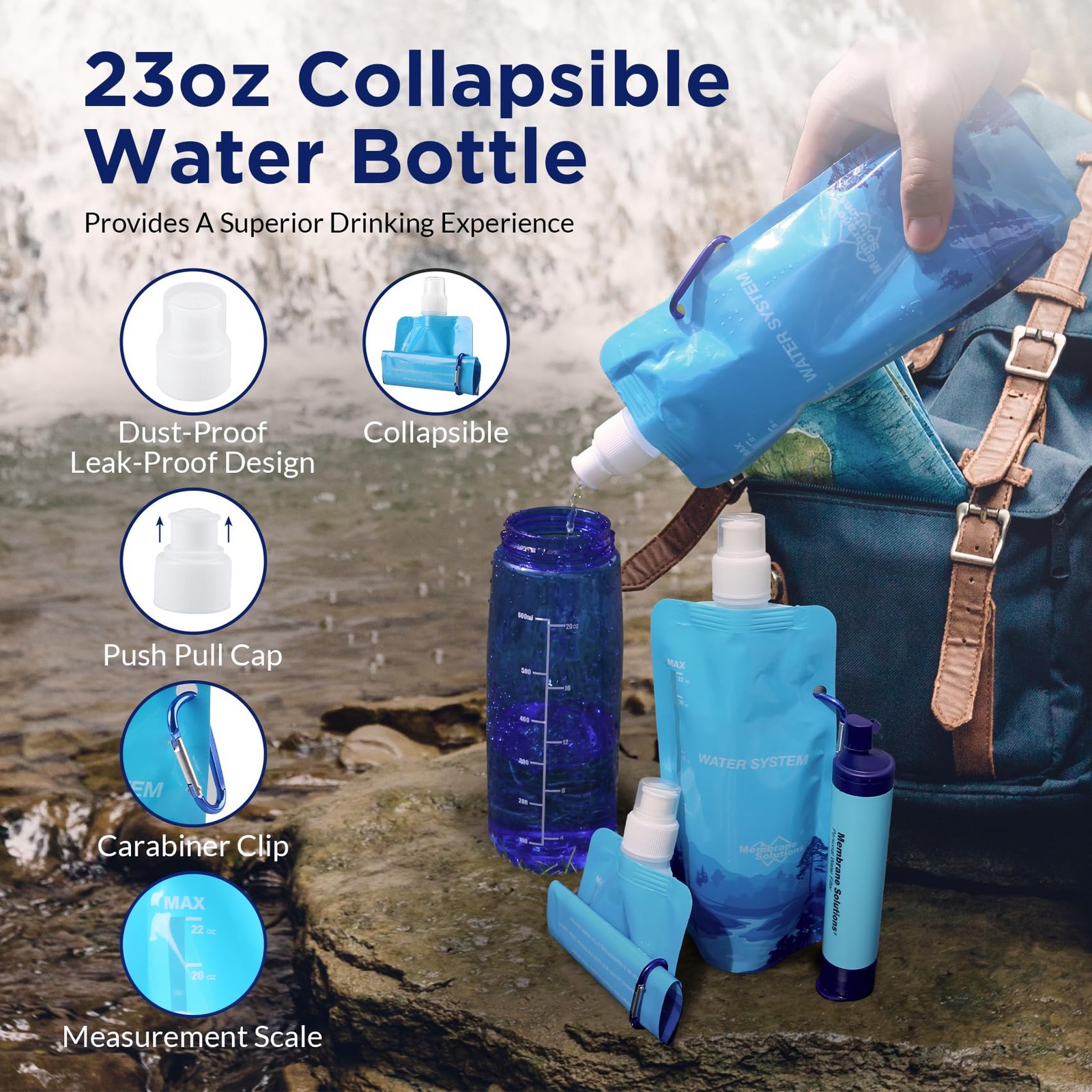 Membrane Solutions Water Filter Squeezable System Purifier Survival Camping