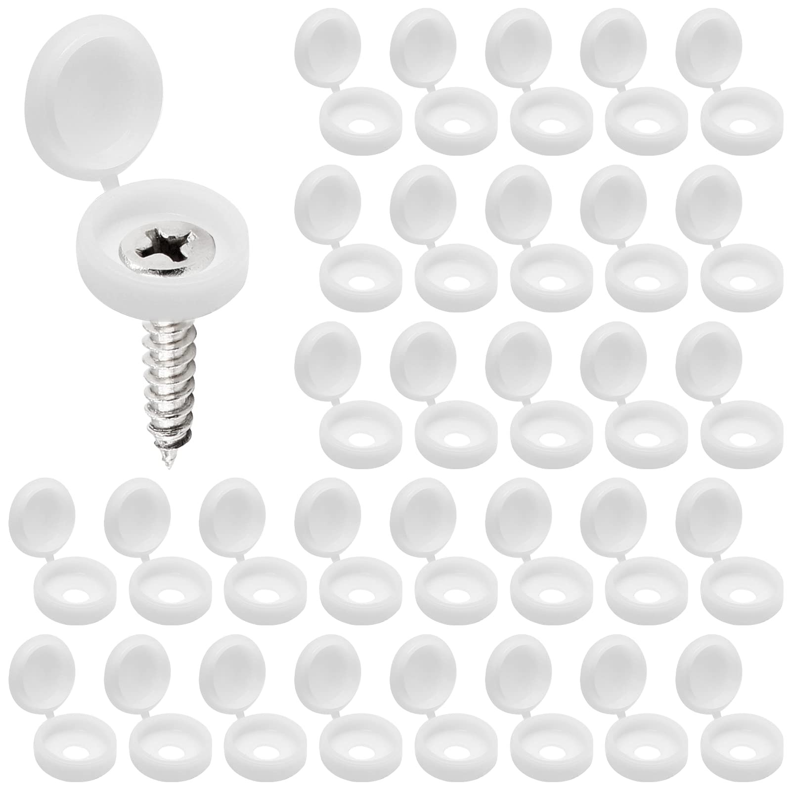 50 PCS White Plastic Hinged Screw Cover Caps for Covering Screw Heads Fold Screw