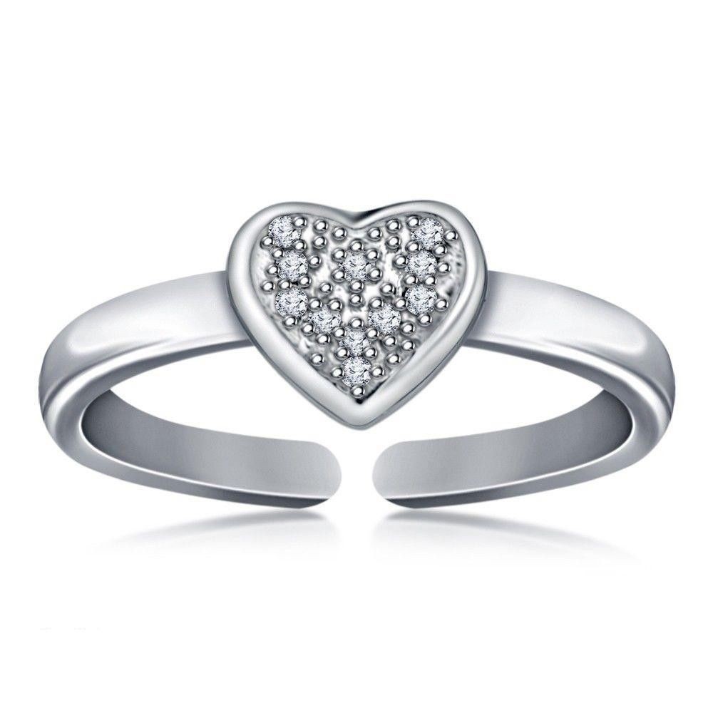 Pave CZ Heart Toe Ring Real Solid .925 Sterling Silver ONE SIZE FITS ALL