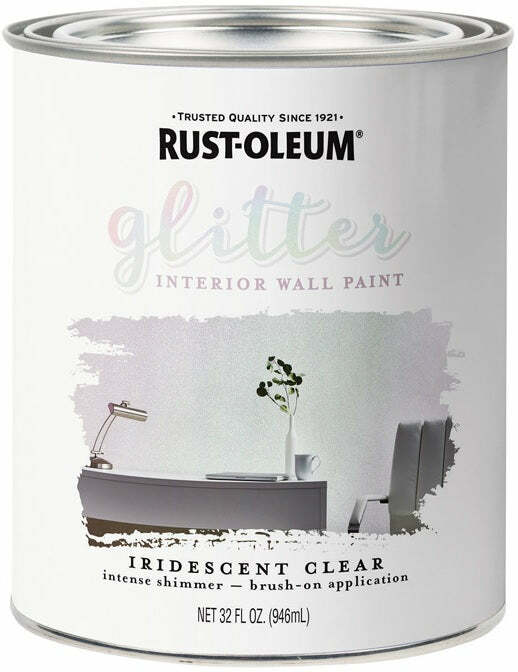Rust-Oleum 323860 Glitter Interior Wall Paint Iridescent Clear 32oz, 2 Quarts