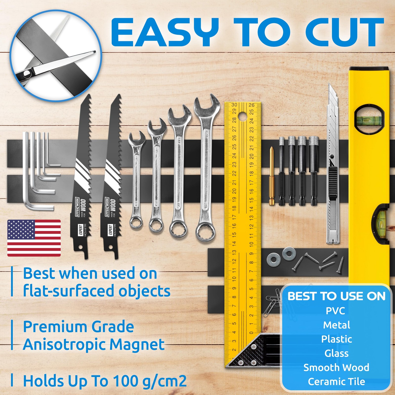 E•Werk - Magnetic Tape Roll - 20' / 6 Meter - Extra Thick & Wide Magnet Strips w