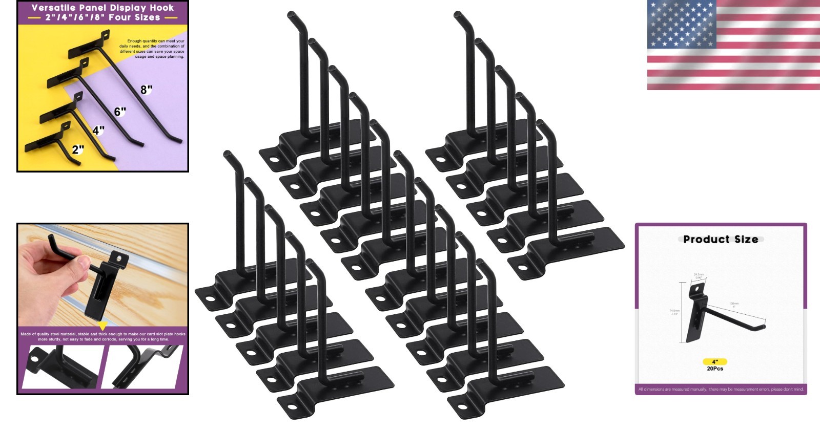 20 Heavy-Duty 4-Inch Slatwall Hooks Set - Durable Garage Organization Solution