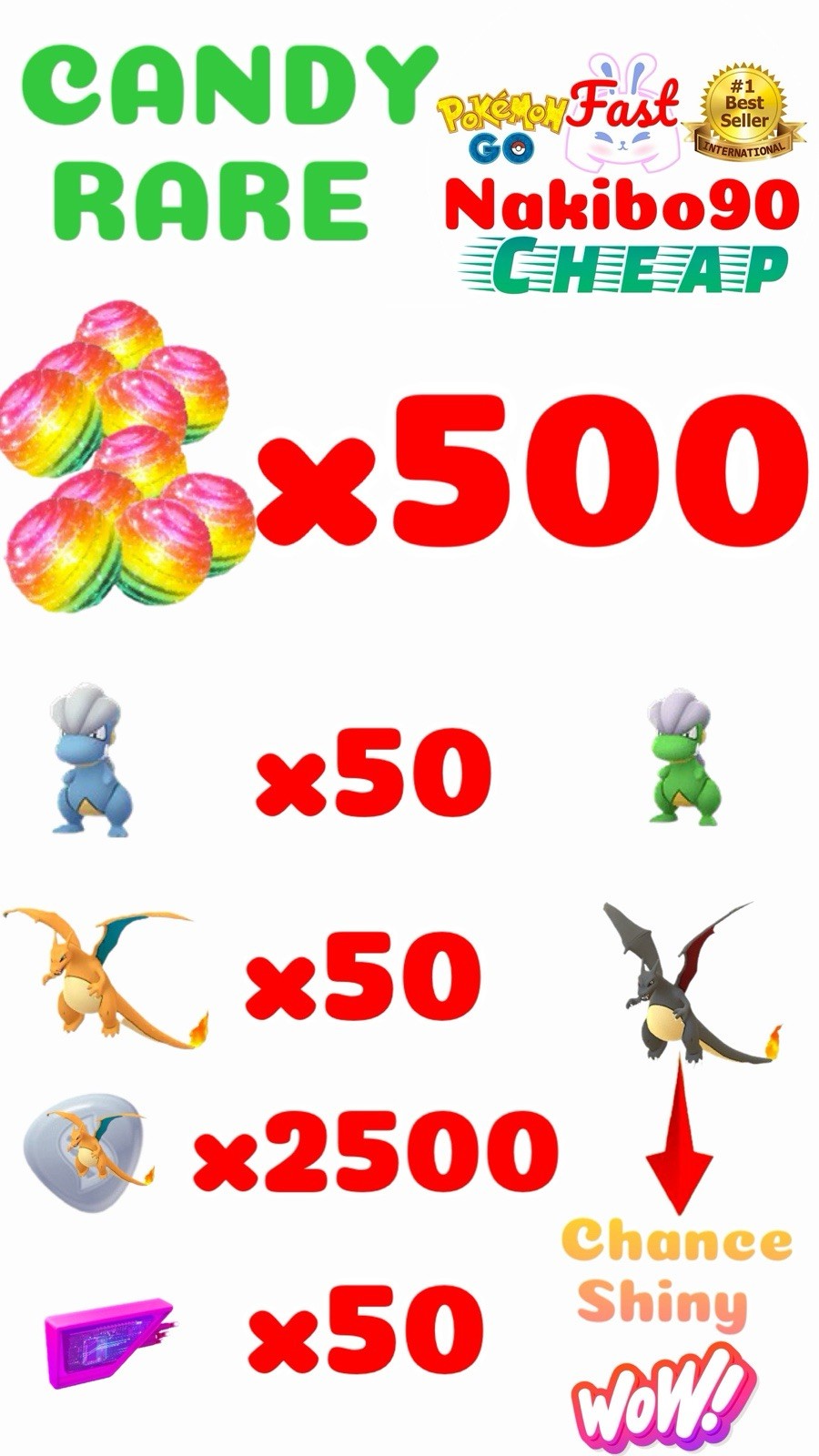 Pokemon🌟Candy Rare 500🌟Bagon🌟Friend finder Medal🌟Fast And Safe🌟Go